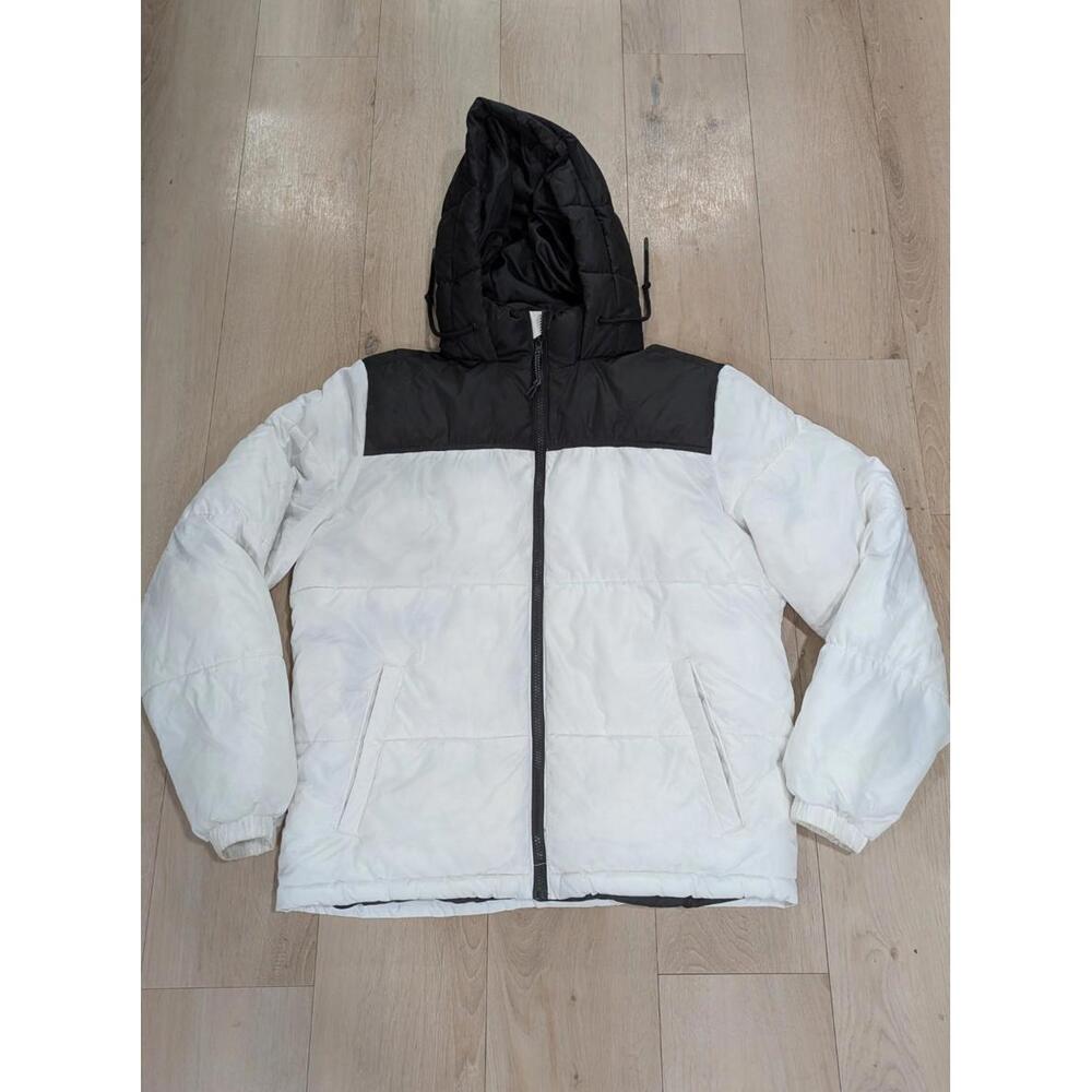 Mens Aeropostale Remixed Down White Black Hooded Full Zip Winter Jacket Size M